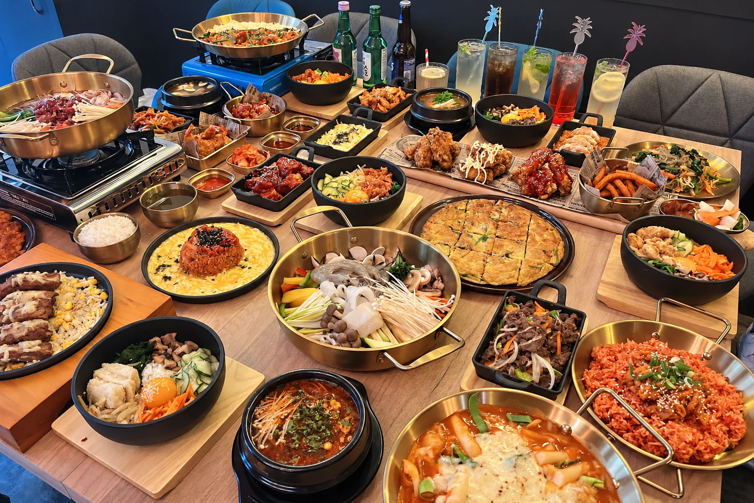 Korean dishes on a wooden table