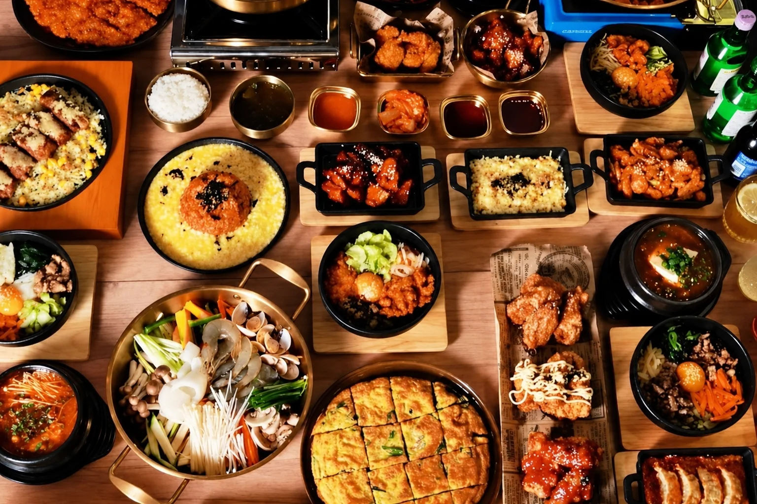 Korean dishes on a wooden table